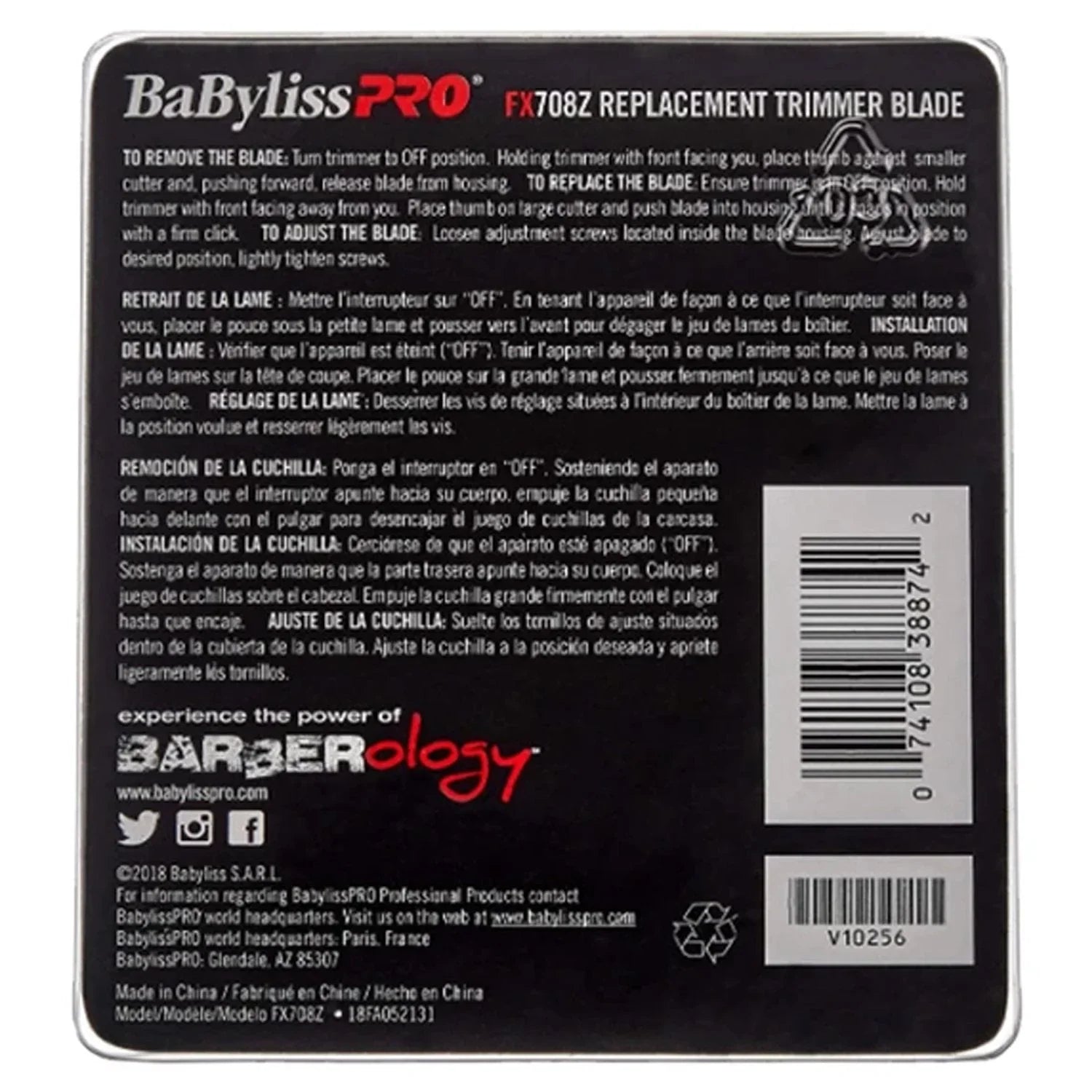 BaBylissPro Stainless Steel Adjustable Zero Gab Replacement T-Blade Fits FX788RG (RoseFX Trimmer) #FX708Z