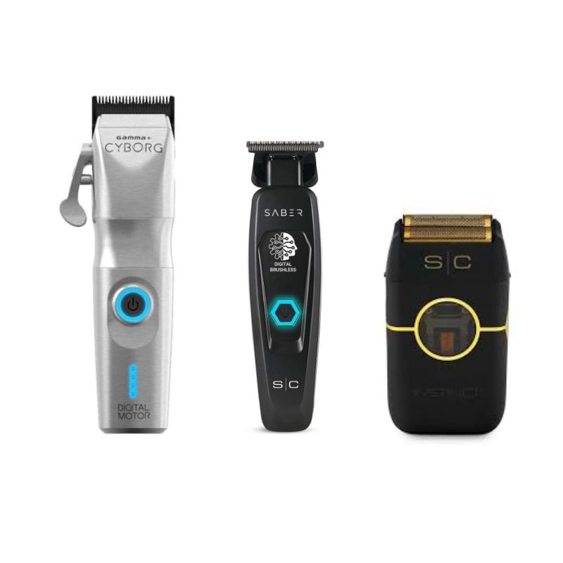 Gamma+ Cyborg Cordless Clipper - StyleCraft Instinct Metal Shaver Black - Precision Saber Metal body Hair Trimmer