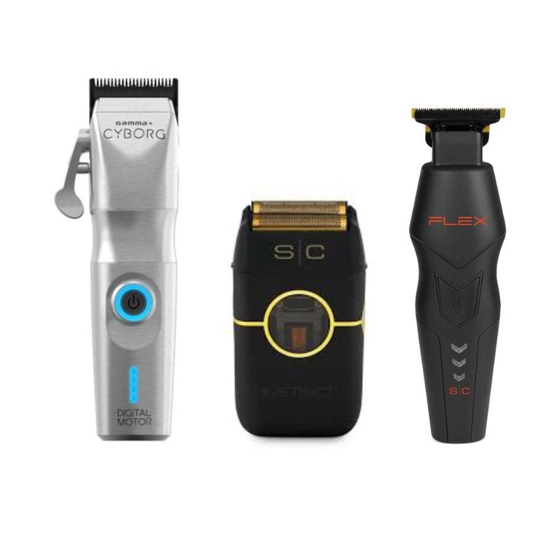 Gamma+ Cyborg Cordless Clipper - StyleCraft Instinct Metal Shaver - STYLECRAFT Flex Super-Torque Motor Cordless Hair Trimmer