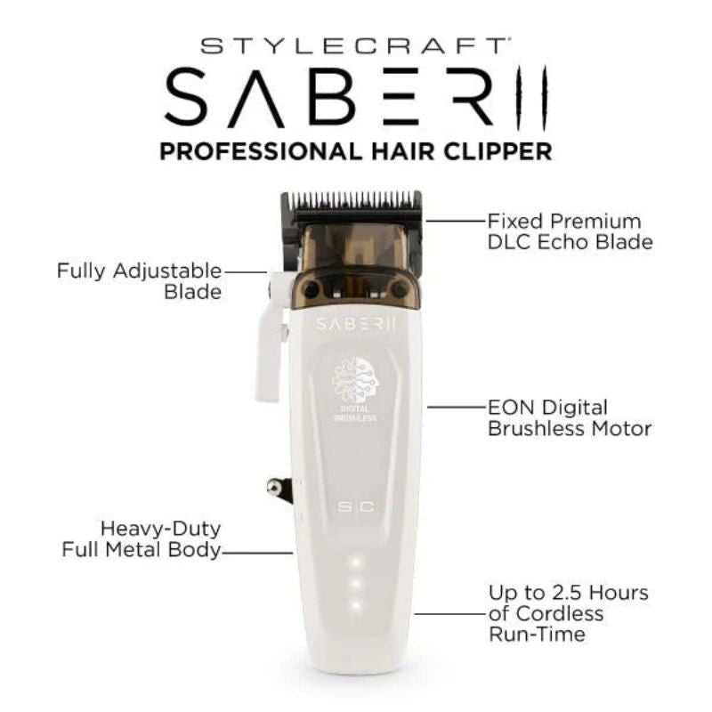 StyleCraft Saber Digital Brushless Motor Metal Clipper - White