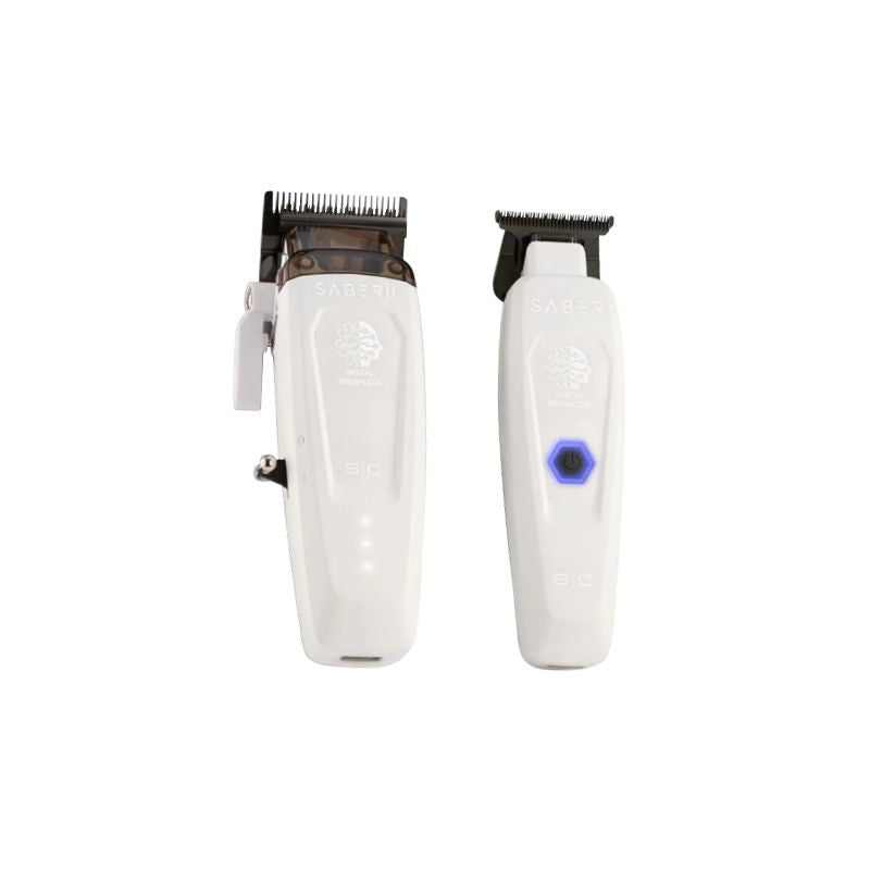 StyleCraft Saber Brushless Motor Metal Clipper - StyleCraft Saber Brushless Motor Metal Trimmer - White Combo