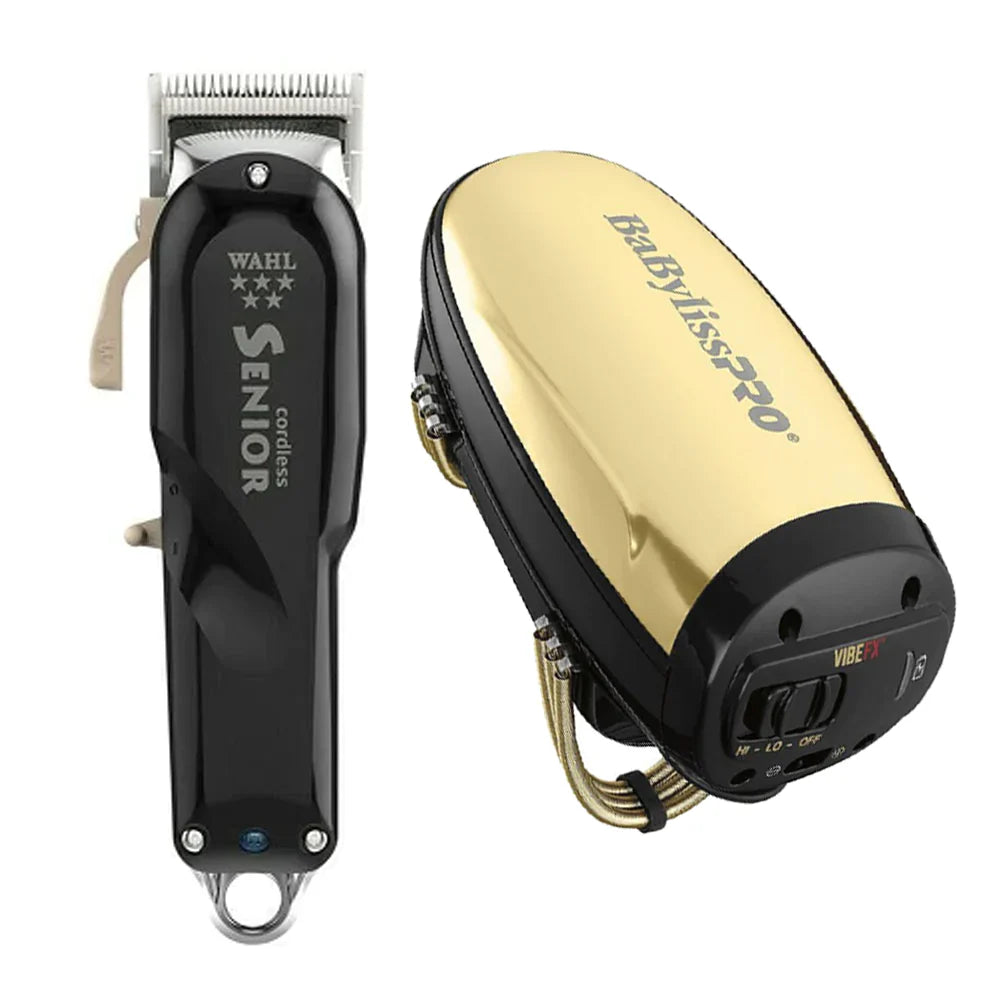 Wahl Senior Clipper + Babyliss Massager Combo - WAHL Professional 5 Star Cordless Senior Clipper+ Babyliss Pro VIBEFX Cord / Cordless Massager - Gold