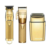 BaBylissPro Combo Deal - Cordless Metal Double Foil Gold Shaver + Gold FX Skeleton Cordless Trimmer + GOLDFX Cordless Clipper Combo