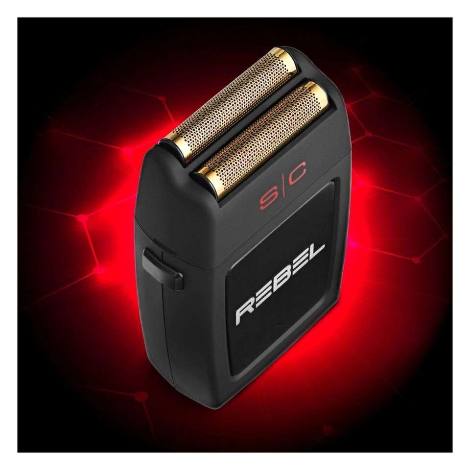 REBEL - ELECTRIC MENS FOIL SHAVER WITH SUPER TORQUE MOTOR, GOLD TITANIUM FOIL HEAD